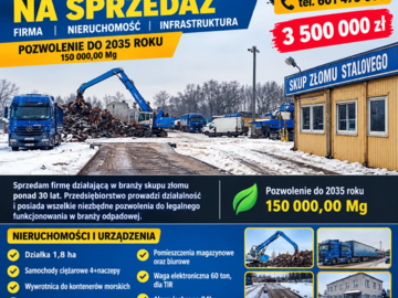 Skup złomu na sprzedaż-nieruchomość, infrastruktura, pozwolenie do 2035 roku, centralna Polska