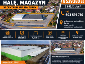 Sprzedam lub wynajmę halę, magazyn w centrum miasta Turek
